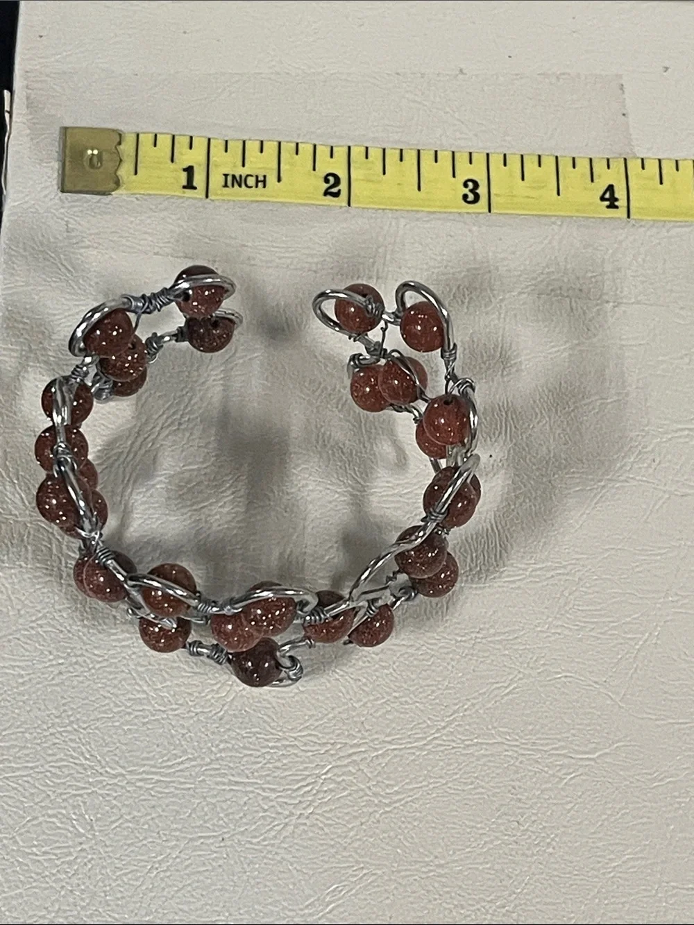 Sparkling Goldstone Bead Wire Cuff Bracelet